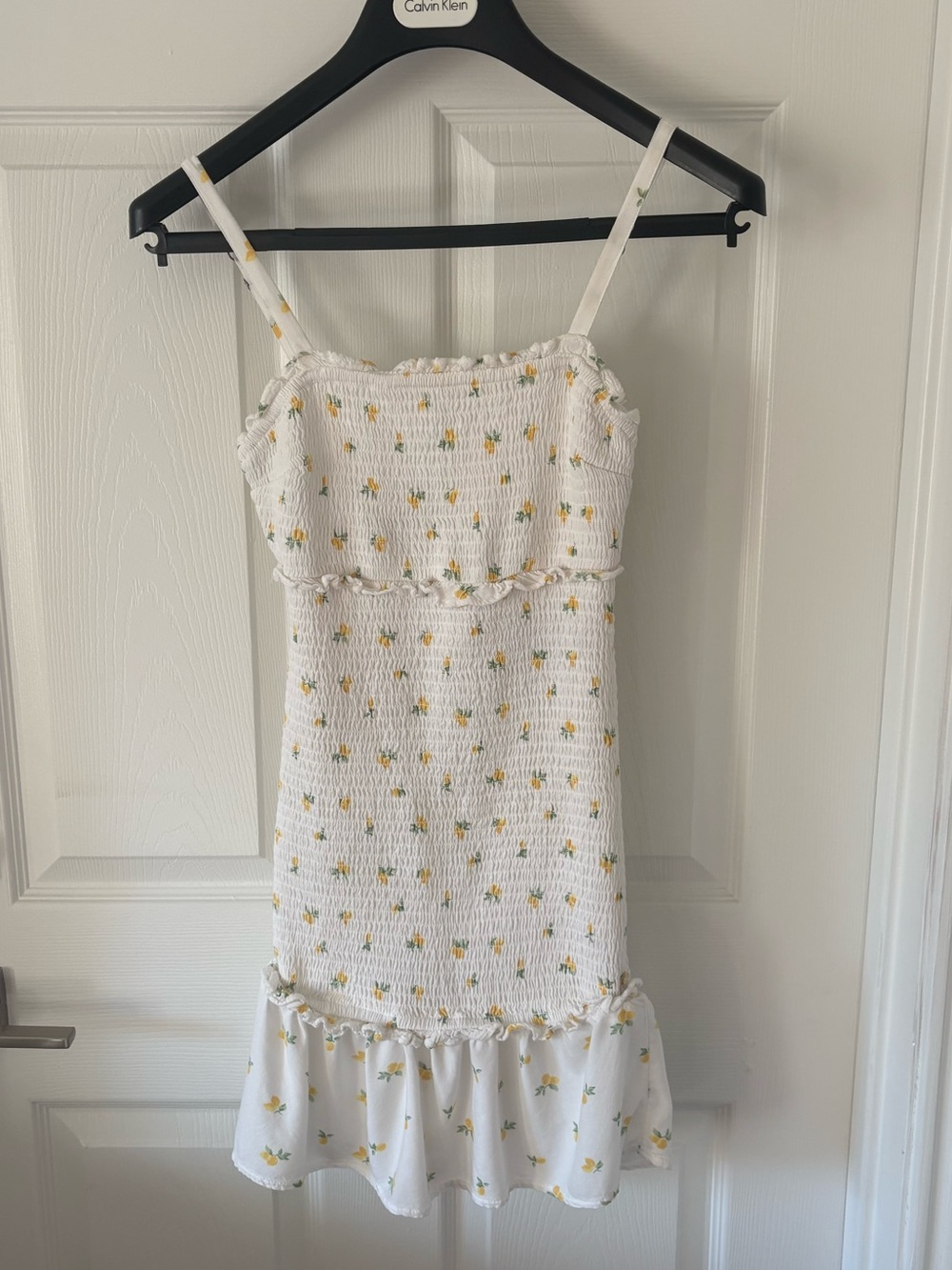 Hollister White & Yellow Floral Smocked Ruffle Mini Dress Size S